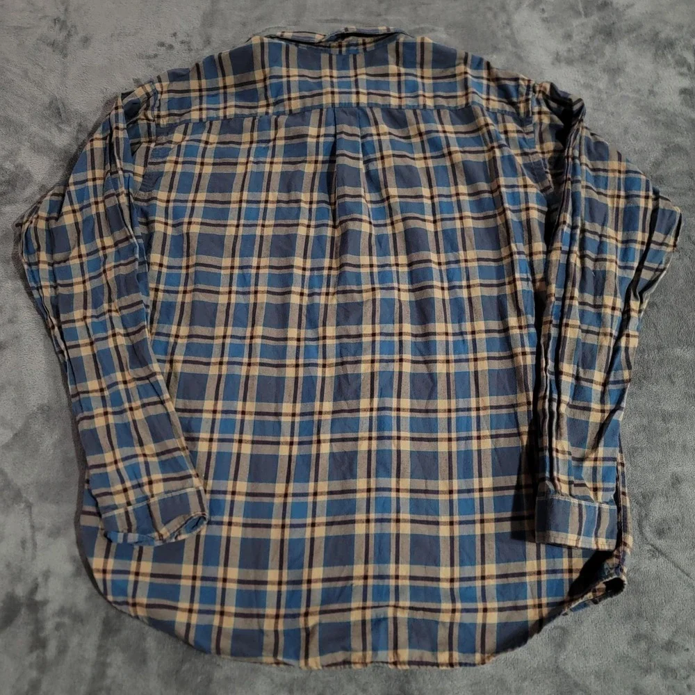 Patagonia Shirt Men XL Blue Plaid Pima Cotton Organic Long Sleeve Outdoor Hiking